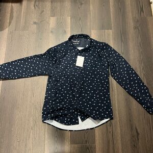 Denim & Flower Dark Blue Floral Button Down Shirt